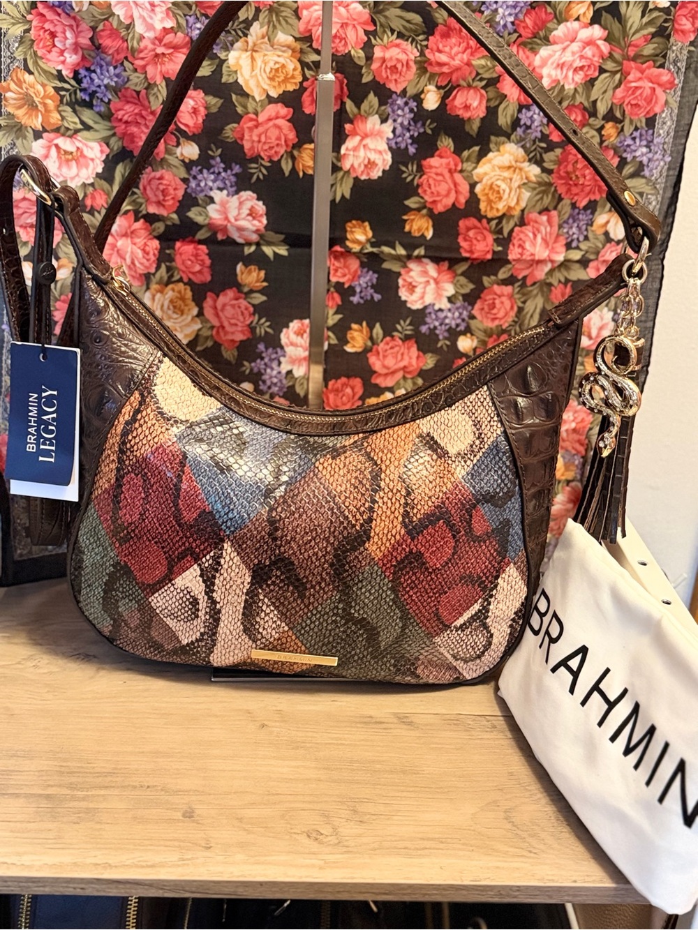 Brahmin Legacy Esme Shoulder Bag in Multi Caladesi Patchwork Snakeskin